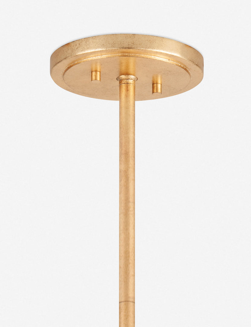 #color::brass #size::6-light #size::12-light | Close-up of the golden hanging mount on the Keller chandelier 