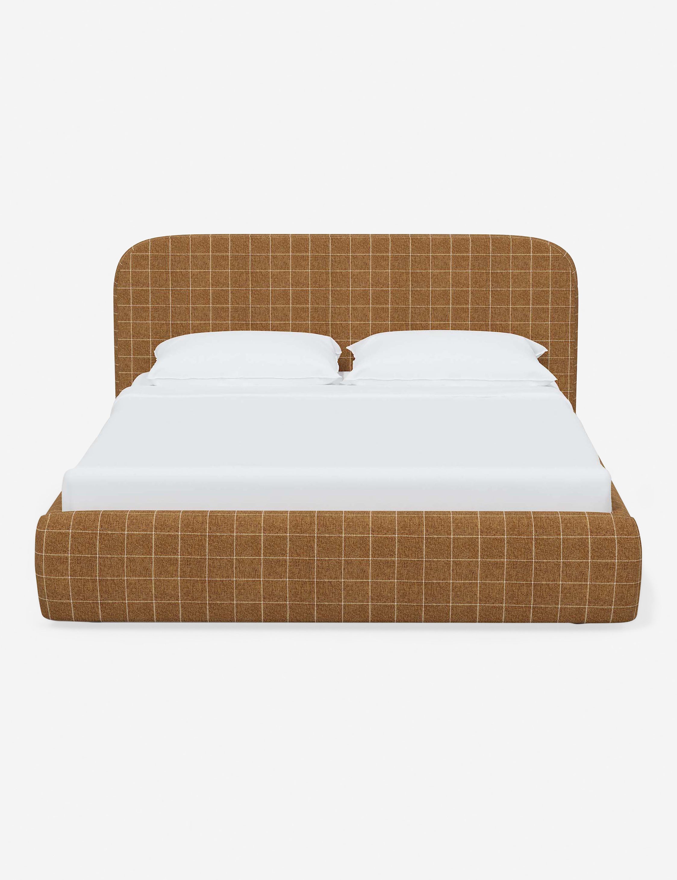 #color::cognac-grid #size::twin #size::full #size::queen #size::king #size::cal-king | Nabiha upholstered Cognac Grid platform bed with a rounded headboard