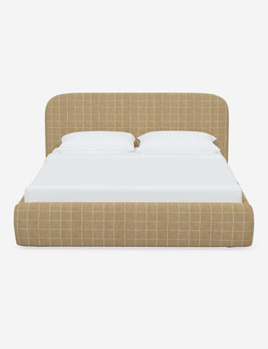 Nabiha upholstered Sand Grid platform bed with a rounded headboard