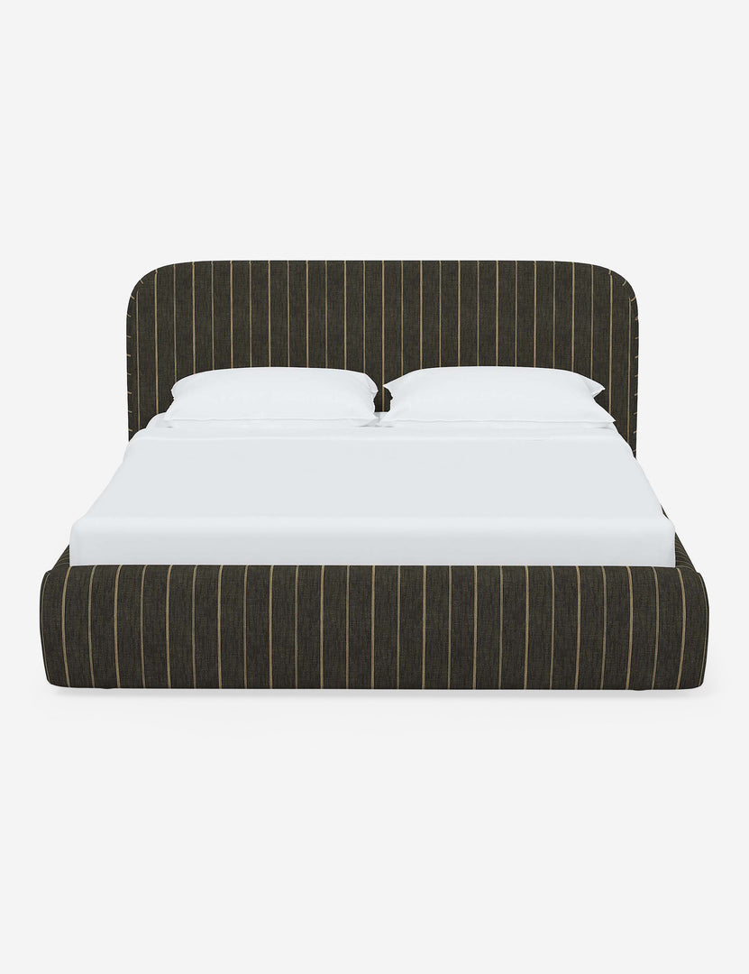 #color::peppercorn-stripe #size::twin #size::full #size::queen #size::king #size::cal-king | Nabiha upholstered Peppercorn Stripe platform bed with a rounded headboard