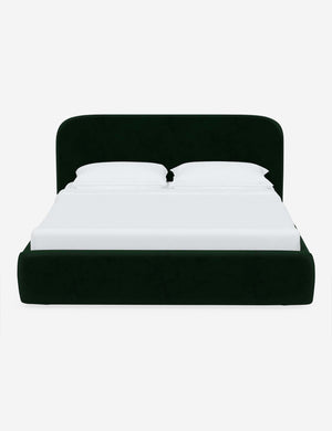 Nabiha upholstered Emerald Velvet platform bed with a rounded headboard
