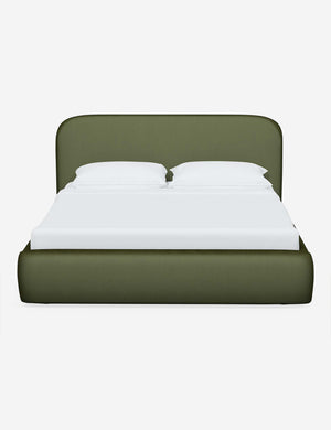Nabiha upholstered Pine Velvet platform bed with a rounded headboard