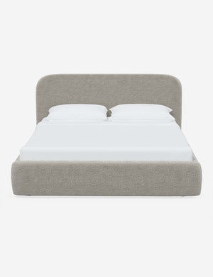 Nabiha upholstered Moonlight Boucle platform bed with a rounded headboard