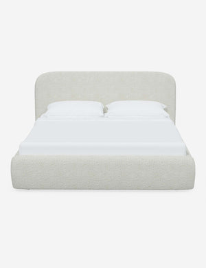 Nabiha upholstered White Boucle platform bed with a rounded headboard