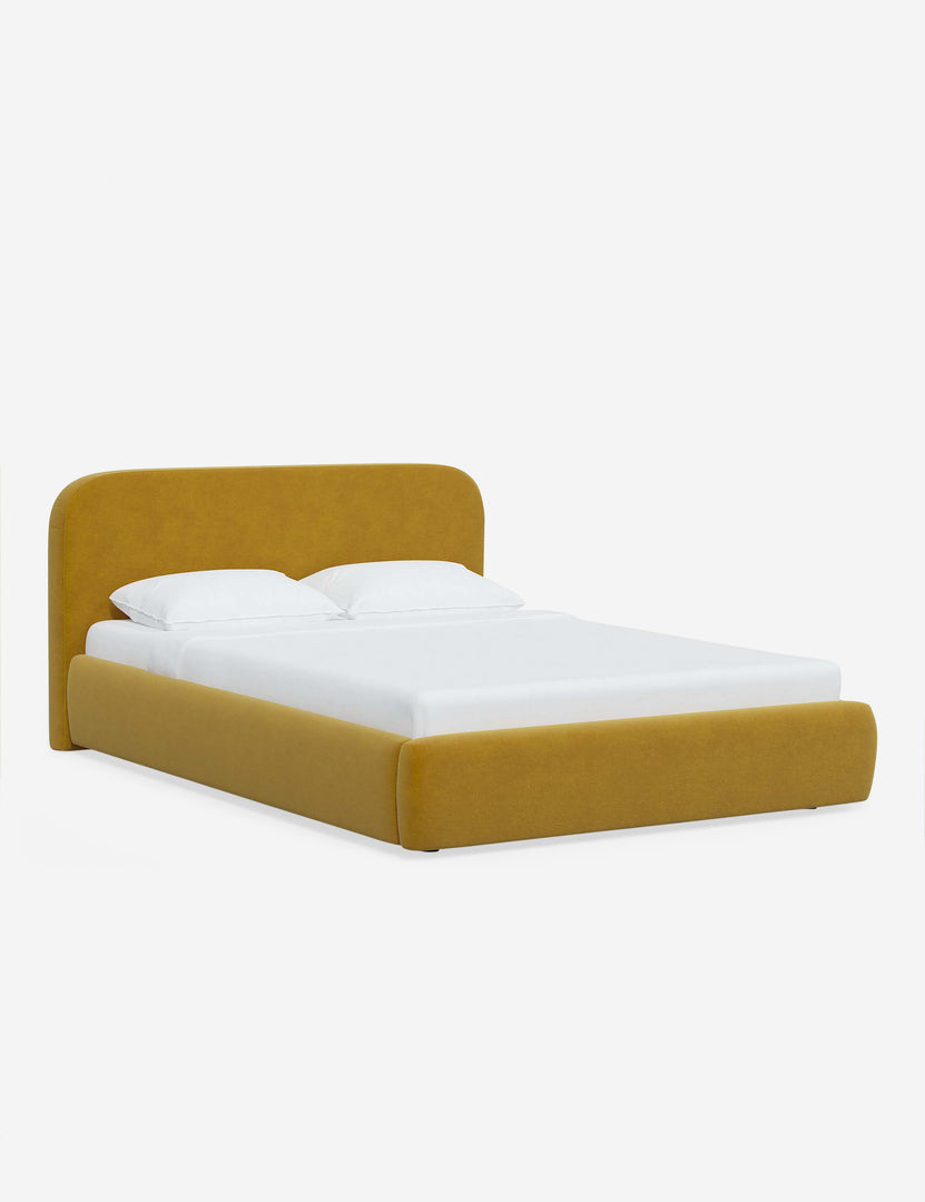 #color::citronella-velvet #size::twin #size::full #size::queen #size::king #size::cal-king | Angled view of the Nabiha Citronella Velvet platform bed