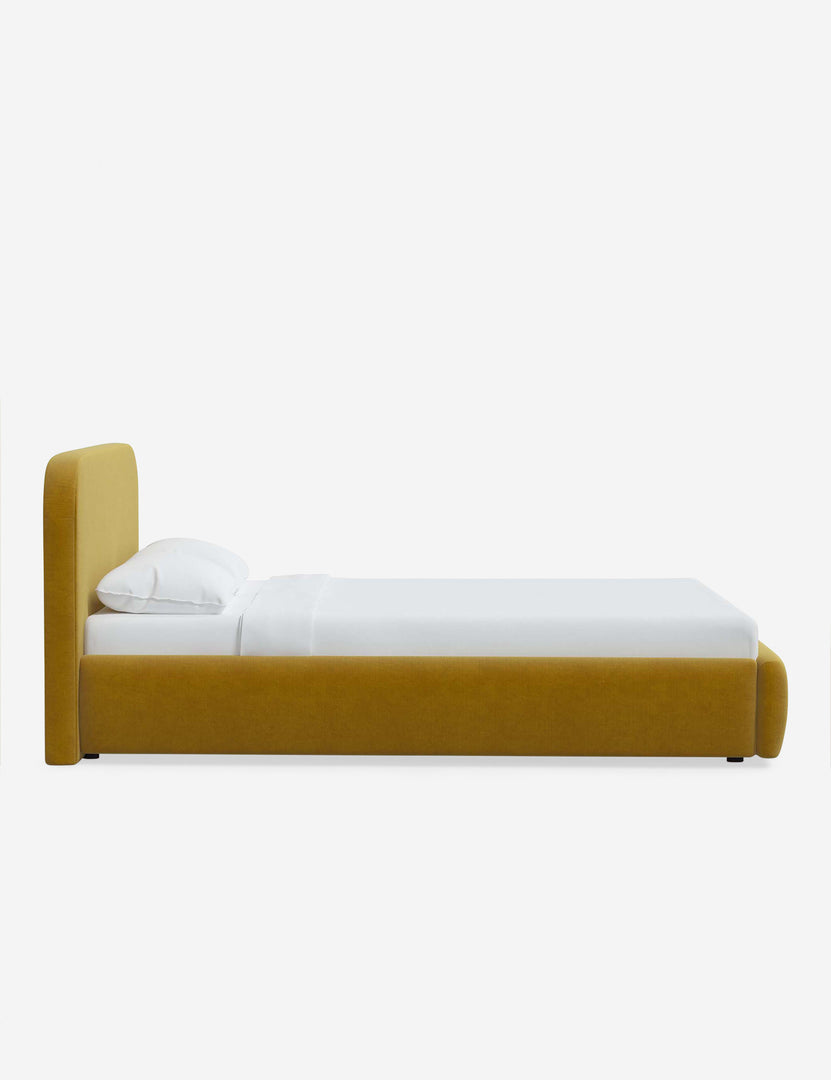 #color::citronella-velvet #size::twin #size::full #size::queen #size::king #size::cal-king | Side of the Nabiha Citronella Velvet platform bed