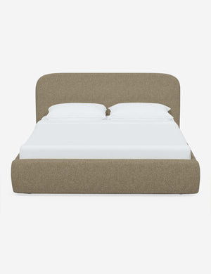 Nabiha upholstered Pebble Linen platform bed with a rounded headboard