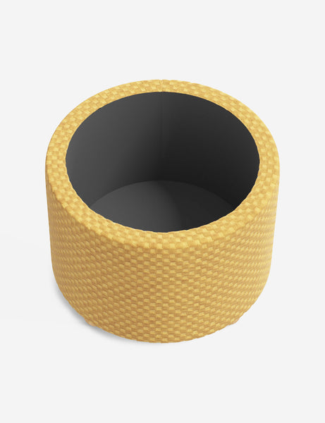 #color::hi-lo-checker-goldenrod-by-sarah-sherman-samuel #size::24-Dia | The storage space inside the Kamila Hi-Lo Checker Goldenrod 24-inch ottoman