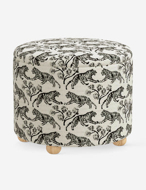 Kamila Tiger Ivory round 24-inch ottoman with storage space and pinewood feet by Sarah Sherman Samuel
