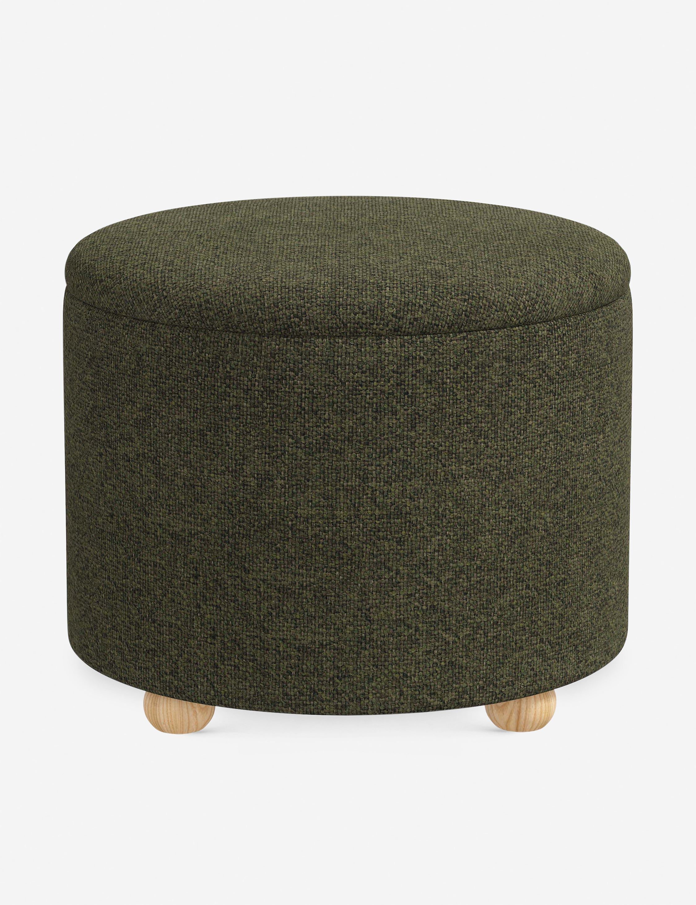 #color::army-performance-basketweave #size::24-Dia | Kamila Army Performance Basketweave 24-inch round ottoman with storage space and pinewood feet