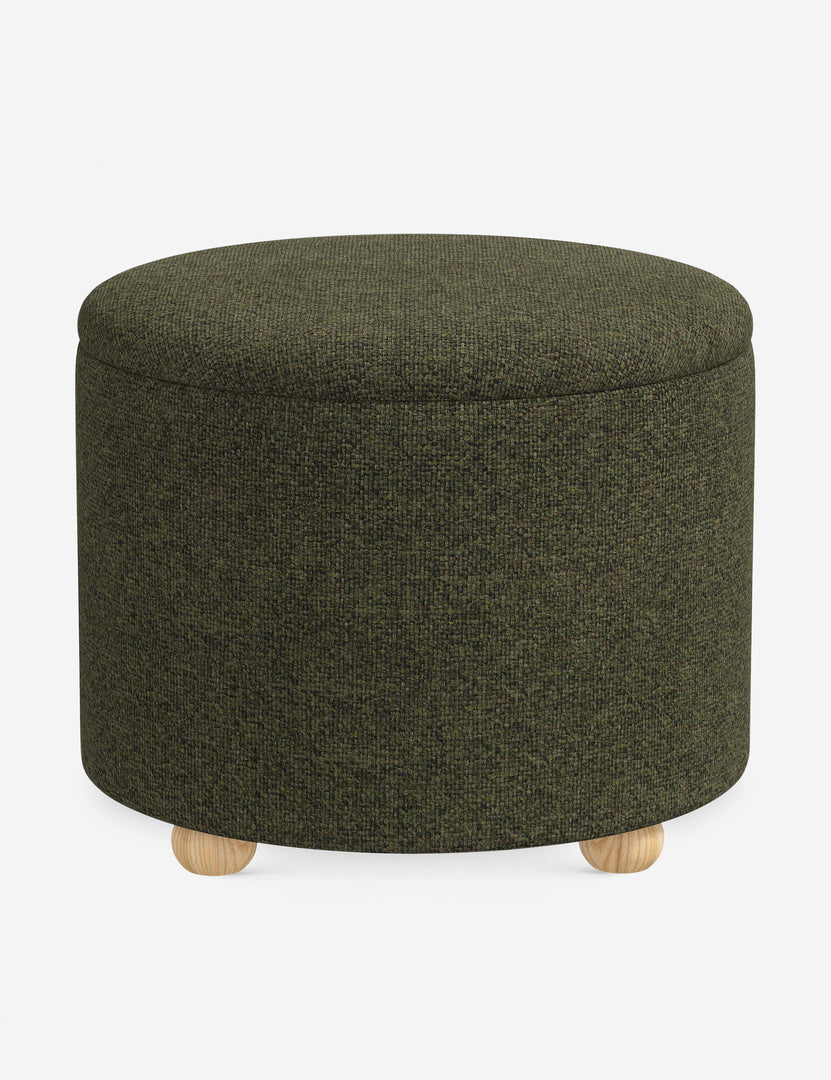 #color::army-performance-basketweave #size::24-Dia | Kamila Army Performance Basketweave 24-inch round ottoman with storage space and pinewood feet