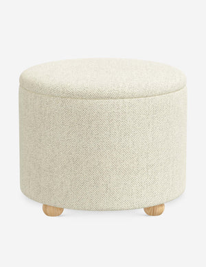 Kamila Cream Performance Basketweave 24-inch round ottoman with storage space and pinewood feet