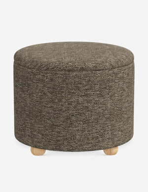 Kamila Granite Gray Performance Basketweave 24-inch round ottoman with storage space and pinewood feet