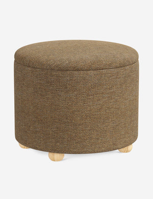 Angled view of the Kamila Ochre Performance Basketweave 24-inch ottoman