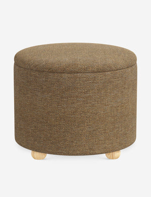 Kamila Ochre Performance Basketweave 24-inch round ottoman with storage space and pinewood feet