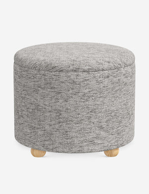 Kamila Steel Gray Performance Basketweave 24-inch round ottoman with storage space and pinewood feet