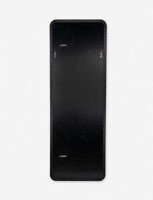 View of the back of the Aire rounded corner leaning floor mirror with black frame