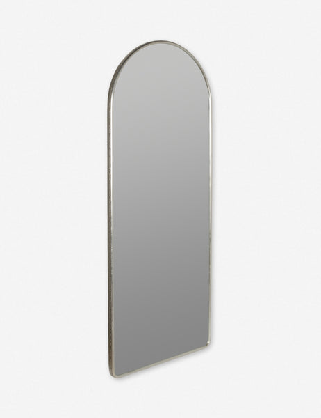 #color::silver | Angled view of the Shashenka silver arched floor mirror