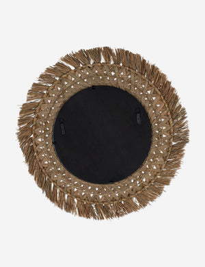 back of the Sunniva round woven seagrass decorative wall mirror