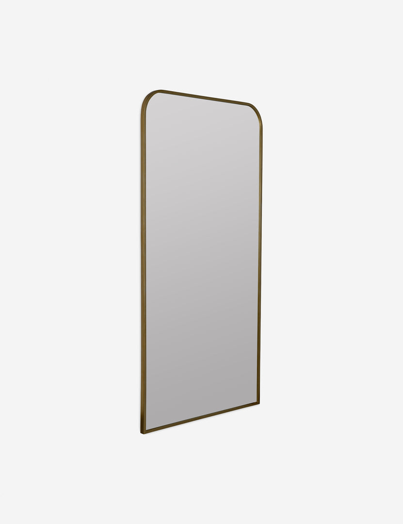 #color::gold | angled view of Homare slim, slightly rounded full length mirror
