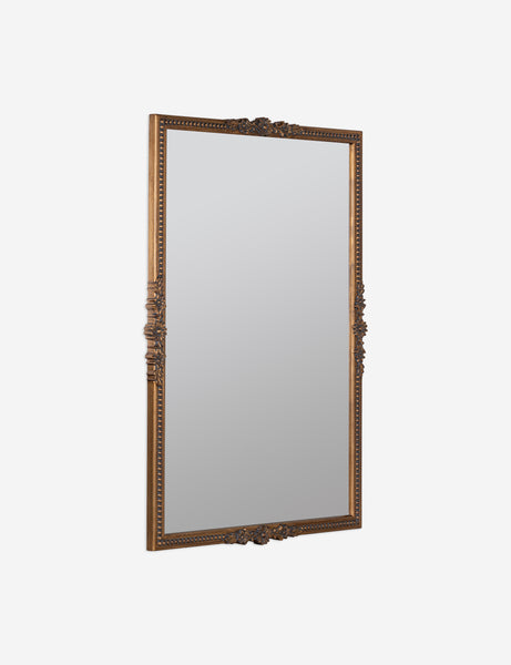 #color::gold | angled view of the Cantara gold rectangular floral detailed framed decorative wall mirror