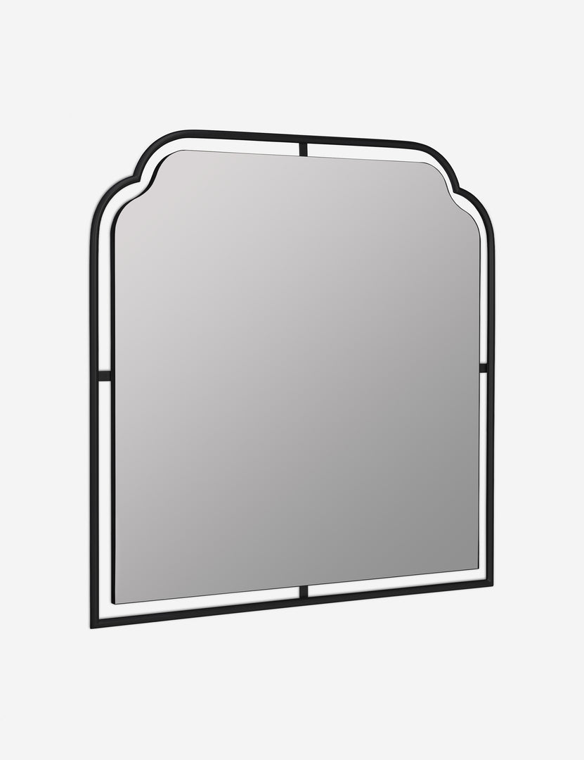 #color::black | angled view of Shanti black metal framed decorative wall mirror