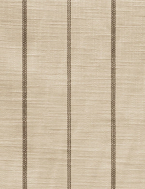 Close-up of the natural stripe linen fabric on the Clementine platform bed