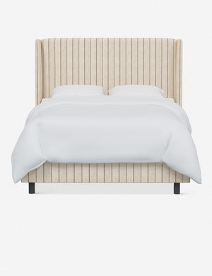 Adara natural stripe linen upholstered bed.