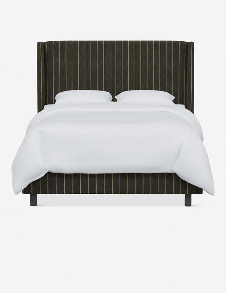 #color::peppercorn-stripe #size::twin #size::full #size::queen #size::king #size::cal-king | Adara peppercorn stripe linen upholstered bed.