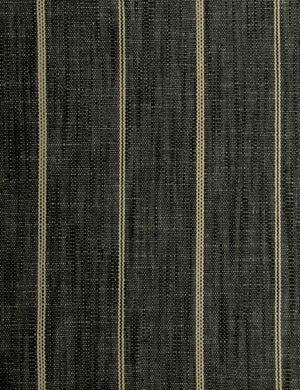 Detailed shot of the stripes and linen on the Adara peppercorn stripe linen upholstered bed.