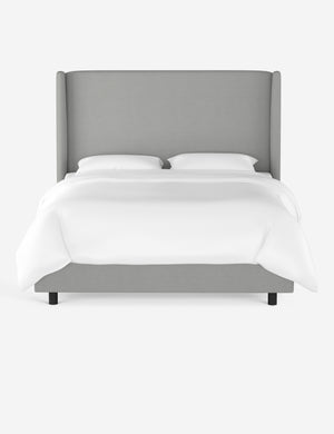 Adara gray linen upholstered bed.