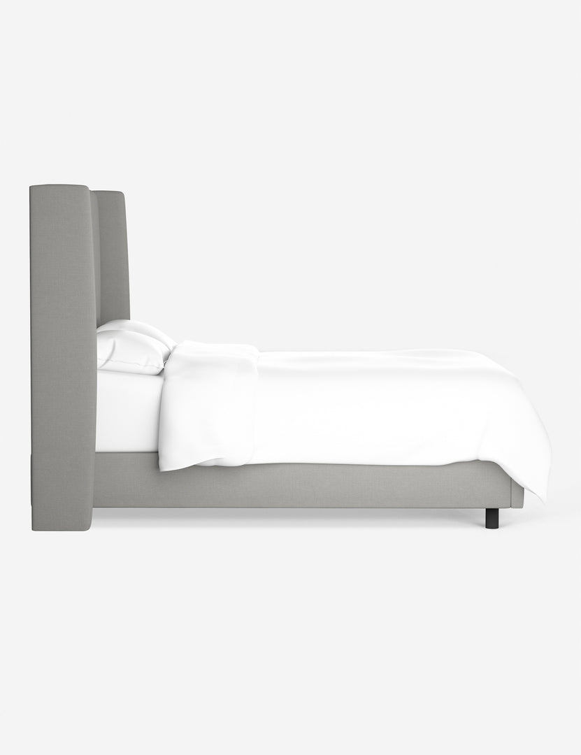 #color::gray #size::cal-king #size::full #size::king #size::queen #size::twin | Side view of the Adara gray linen upholstered bed.