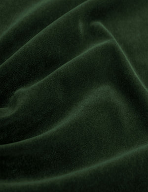 Detailed shot of the emerald velvet on the Adara emerald velvet upholstered bed.
