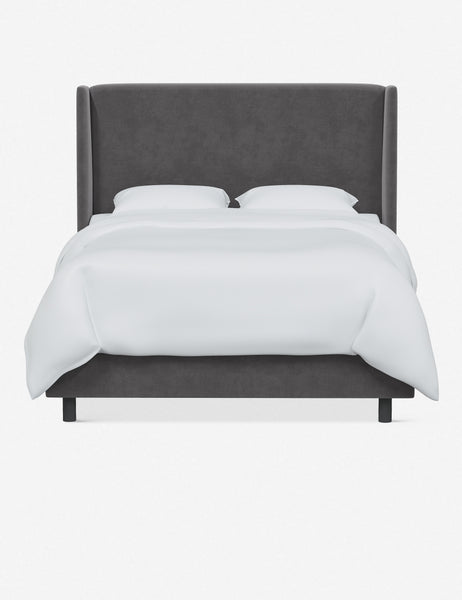 #color::steel-velvet #size::twin #size::full #size::queen #size::king #size::cal-king | Adara gray velvet upholstered bed.
