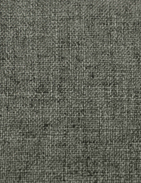 #color::charcoal-linen #size::king | Detailed shot of the linen on the Adara gray linen upholstered bed.
