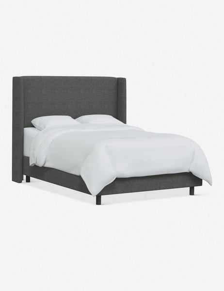 #color::charcoal-linen #size::king | Angled view of the Adara gray linen upholstered bed.