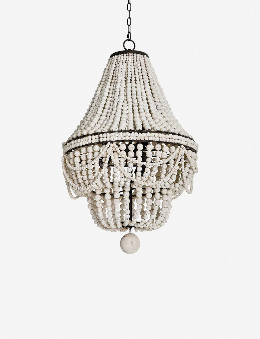 #color::white | Del white wooden beaded chandelier. 
