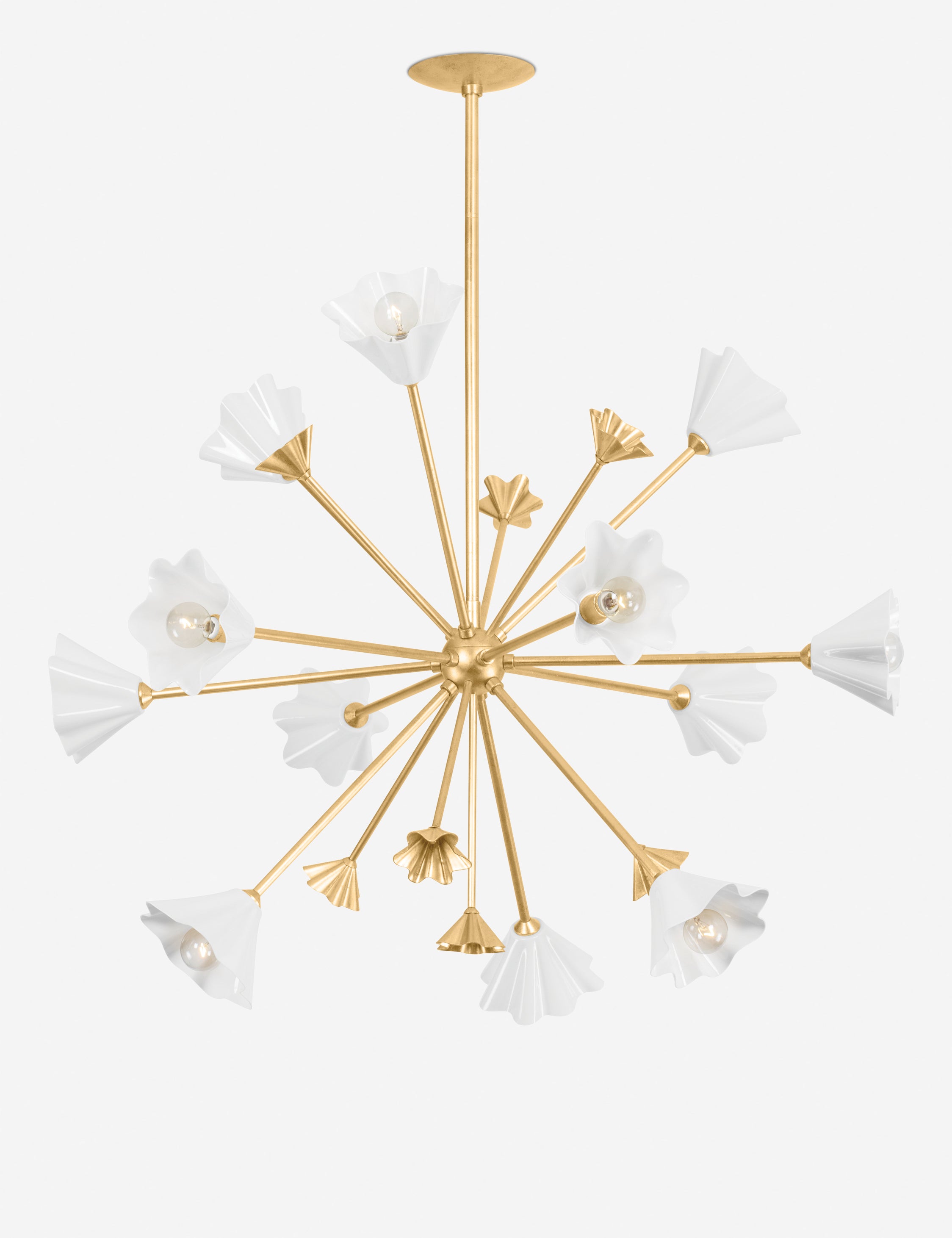 Vintage Gold Leaf and White Porcelain 12-Light Sputnik Chandelier