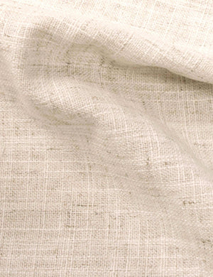 Close-up of the talc linen fabric on the Clementine platform bed
