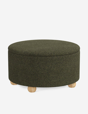 Angled view of the Kamila Army Performance Basketweave 34-inch ottoman