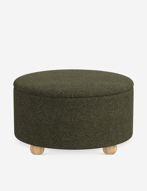Kamila Army Performance Basketweave 34-inch round ottoman with storage space and pinewood feet