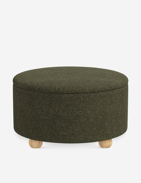 #color::army-performance-basketweave #size::34-Dia | Kamila Army Performance Basketweave 34-inch round ottoman with storage space and pinewood feet