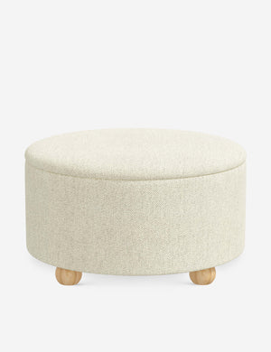 Kamila Cream Performance Basketweave 34-inch round ottoman with storage space and pinewood feet