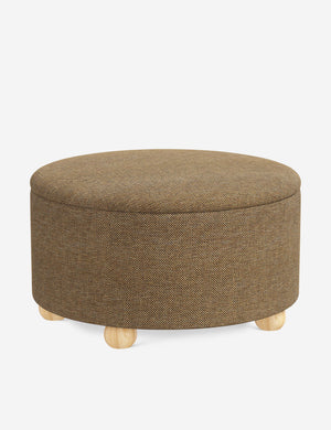 Angled view of the Kamila Ochre Performance Basketweave 34-inch ottoman