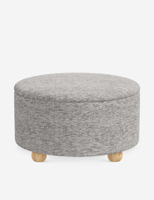 Kamila Steel Gray Performance Basketweave 34-inch round ottoman with storage space and pinewood feet