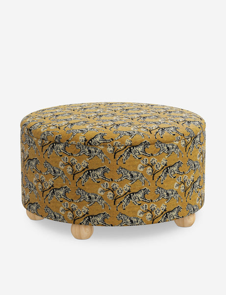 #color::tiger-gold-by-sarah-sherman-samuel #size::34-Dia | Kamila tiger golden round 34 inch ottoman with storage space and pinewood feet by Sarah Sherman Samuel