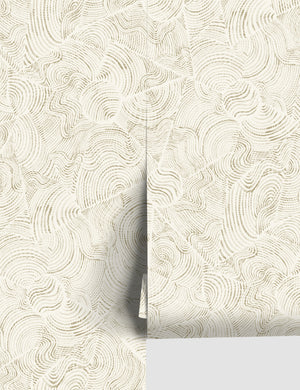 Parma ivory wallpaper with softly striated panels that create a tonal tilework pattern