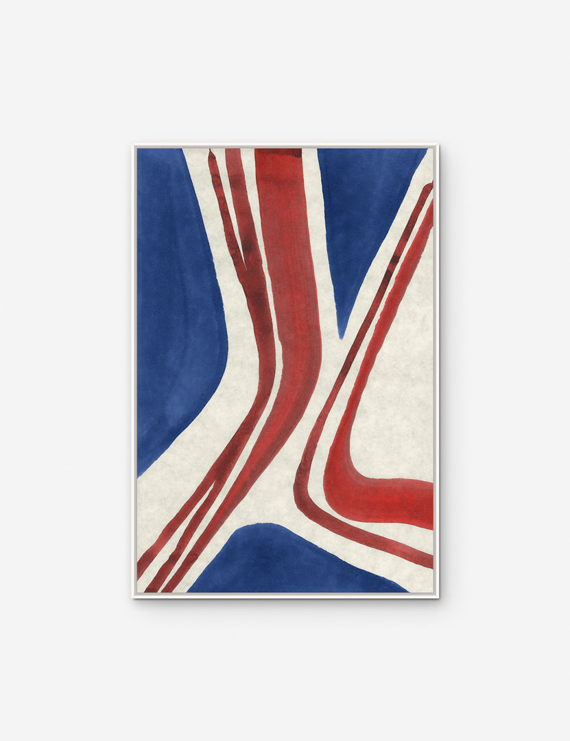| Parallel Intersections V Print featuring abstract white, red, and blue lines by Danielle Davis