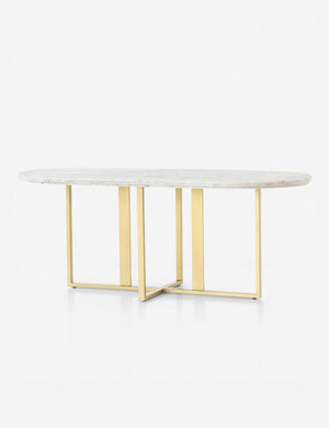 Angled view of the Kara oval dining table