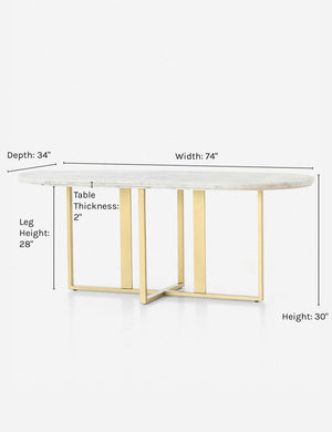 Dimensions on the Kara oval dining table